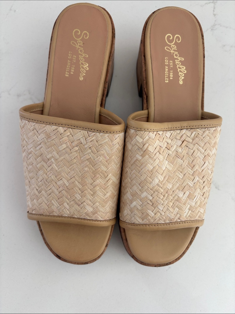 Seychelles Natural Woven Slide Mules in Tan